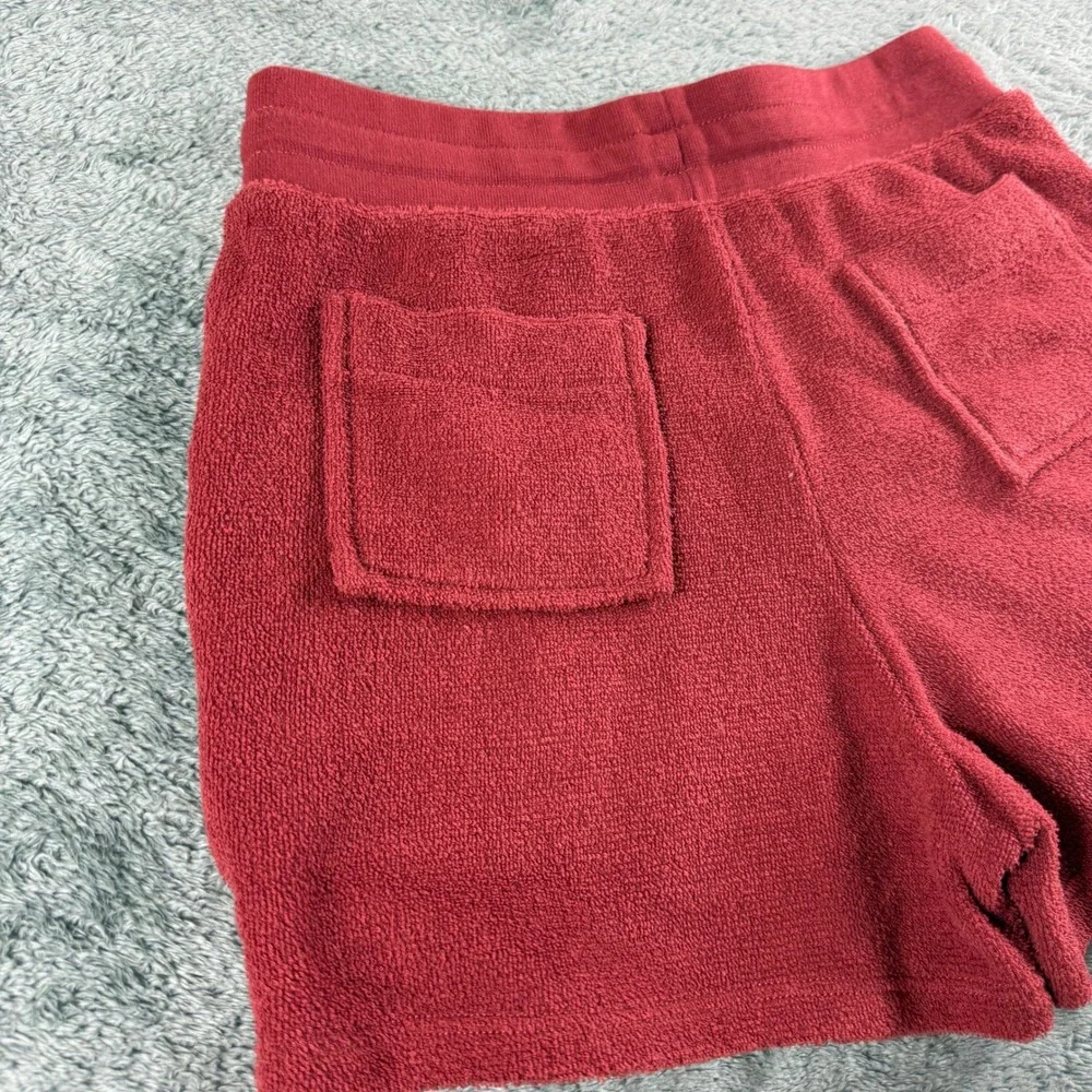 Outerknown Hightide Terry Cloth Shorts Kids M Burgundy Red Organic Cotton Blend